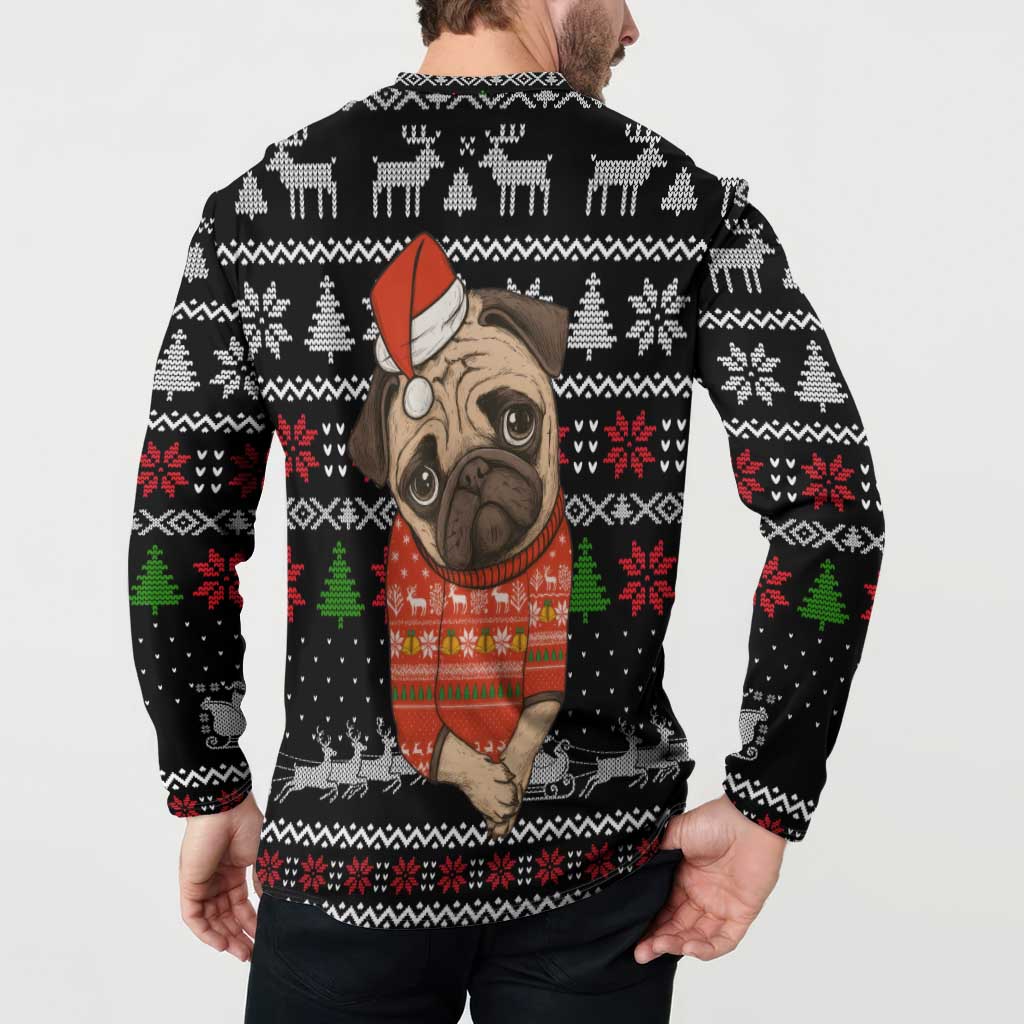 Lovely Pug Dog Christmas Button Sweatshirt Xmas Holiday Patterns - Wonder Print Shop