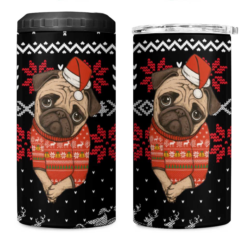 Lovely Pug Dog Christmas 4 in 1 Can Cooler Tumbler Xmas Holiday Patterns - Wonder Print Shop