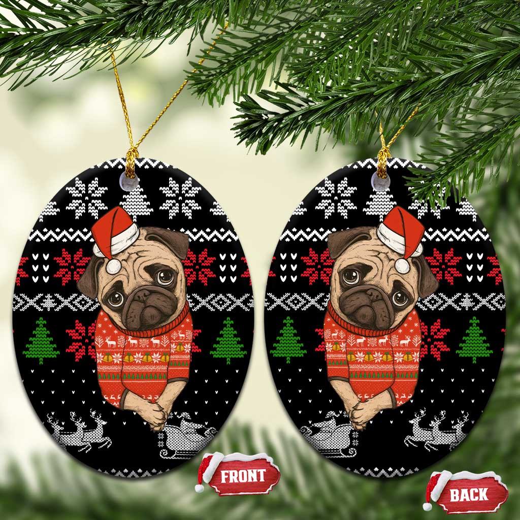 Lovely Pug Dog Christmas Ceramic Ornament Xmas Holiday Patterns - Wonder Print Shop