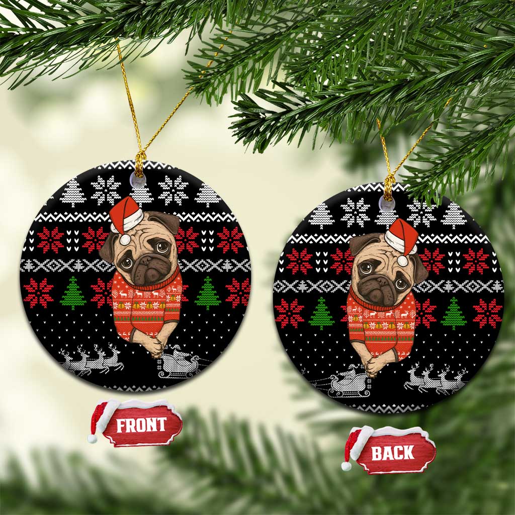 Lovely Pug Dog Christmas Ceramic Ornament Xmas Holiday Patterns - Wonder Print Shop