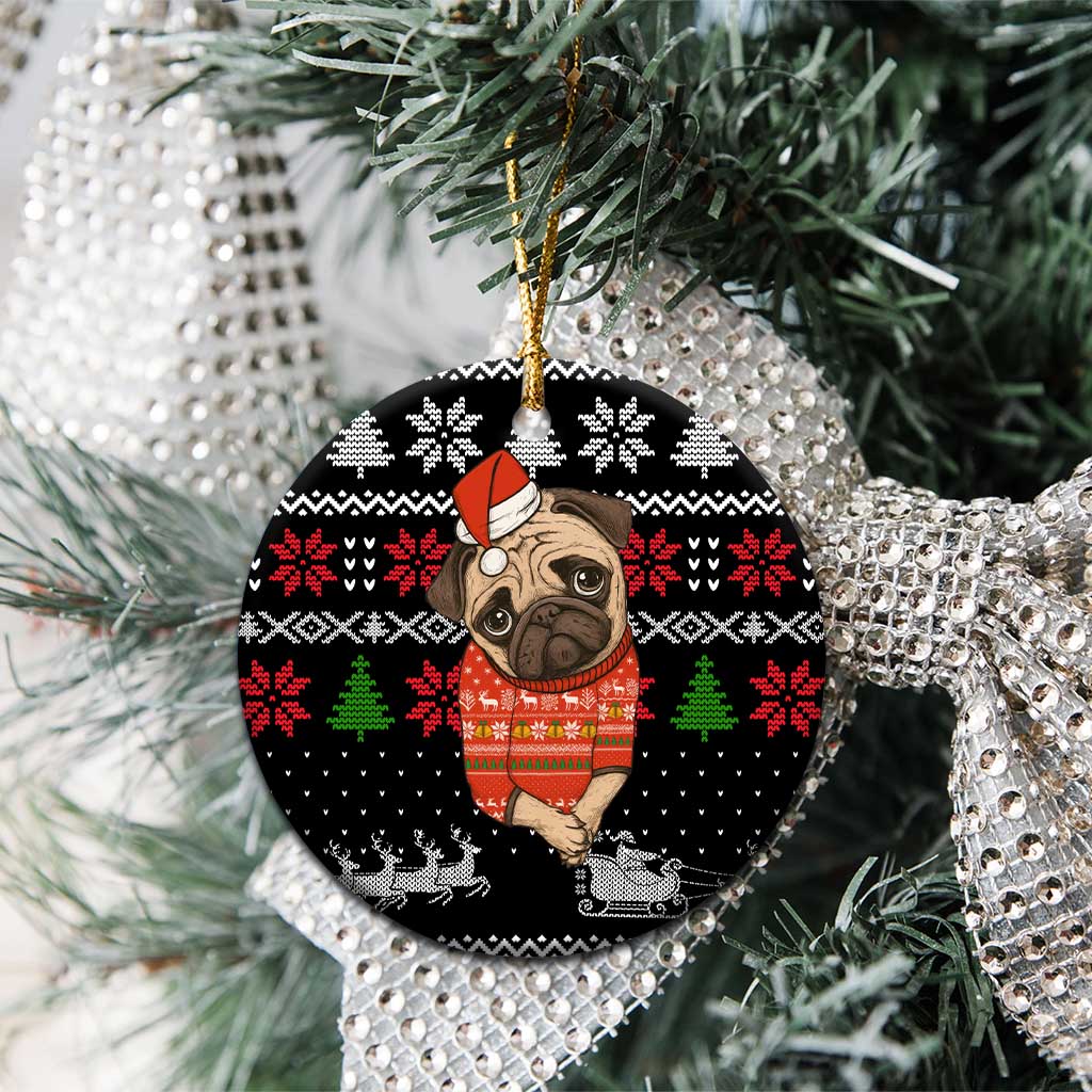 Lovely Pug Dog Christmas Ceramic Ornament Xmas Holiday Patterns - Wonder Print Shop