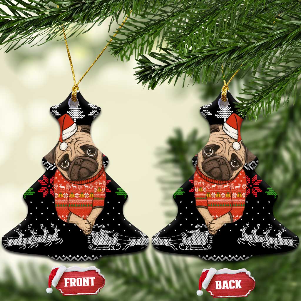 Lovely Pug Dog Christmas Ceramic Ornament Xmas Holiday Patterns - Wonder Print Shop