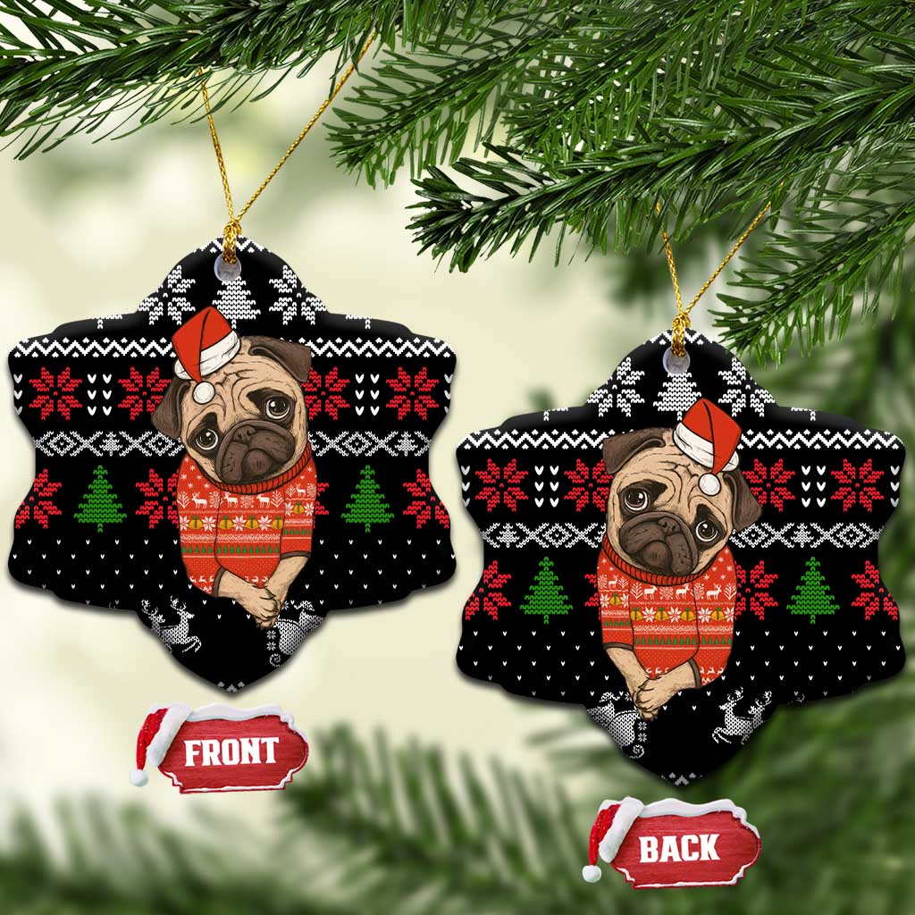 Lovely Pug Dog Christmas Ceramic Ornament Xmas Holiday Patterns - Wonder Print Shop