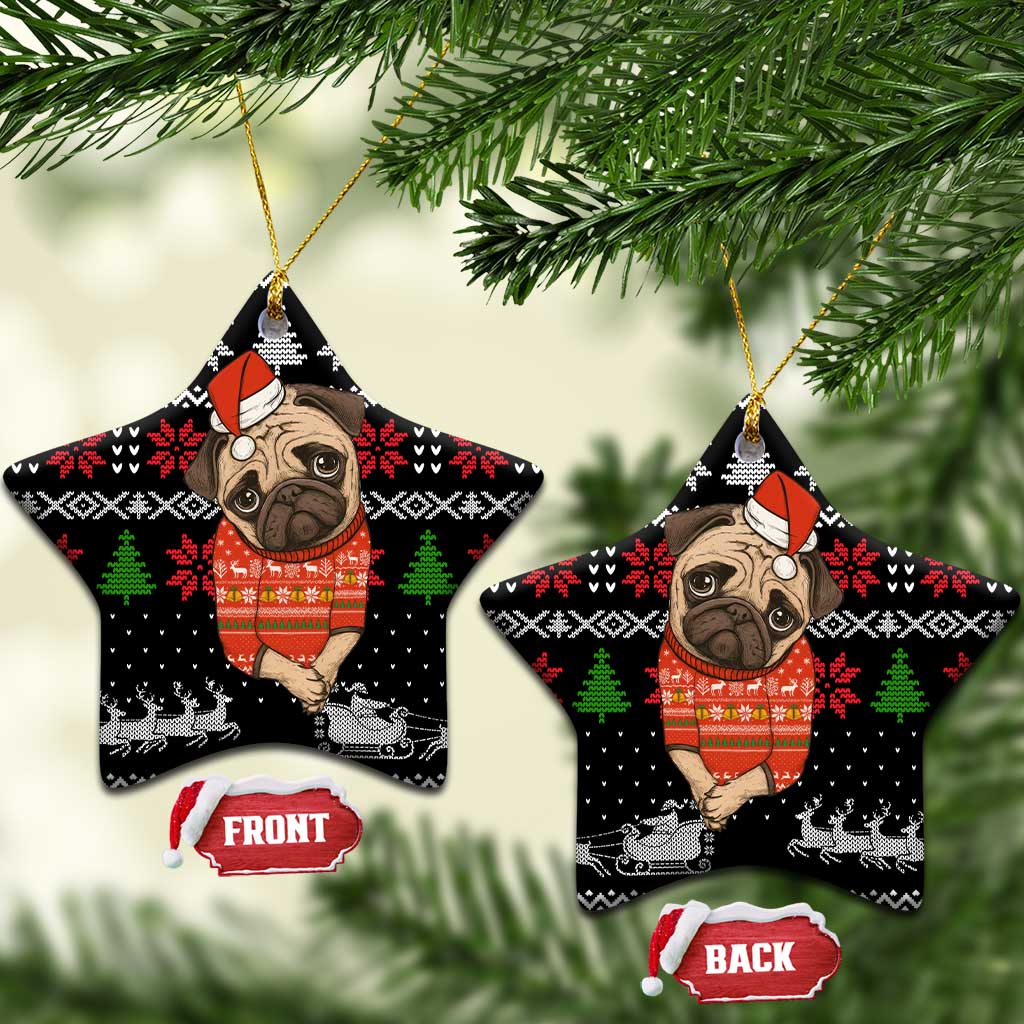 Lovely Pug Dog Christmas Ceramic Ornament Xmas Holiday Patterns - Wonder Print Shop