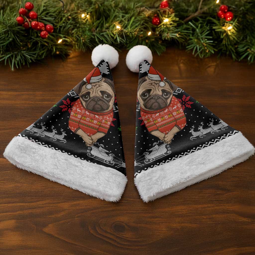 Lovely Pug Dog Christmas Santa Hat Xmas Holiday Patterns - Wonder Print Shop