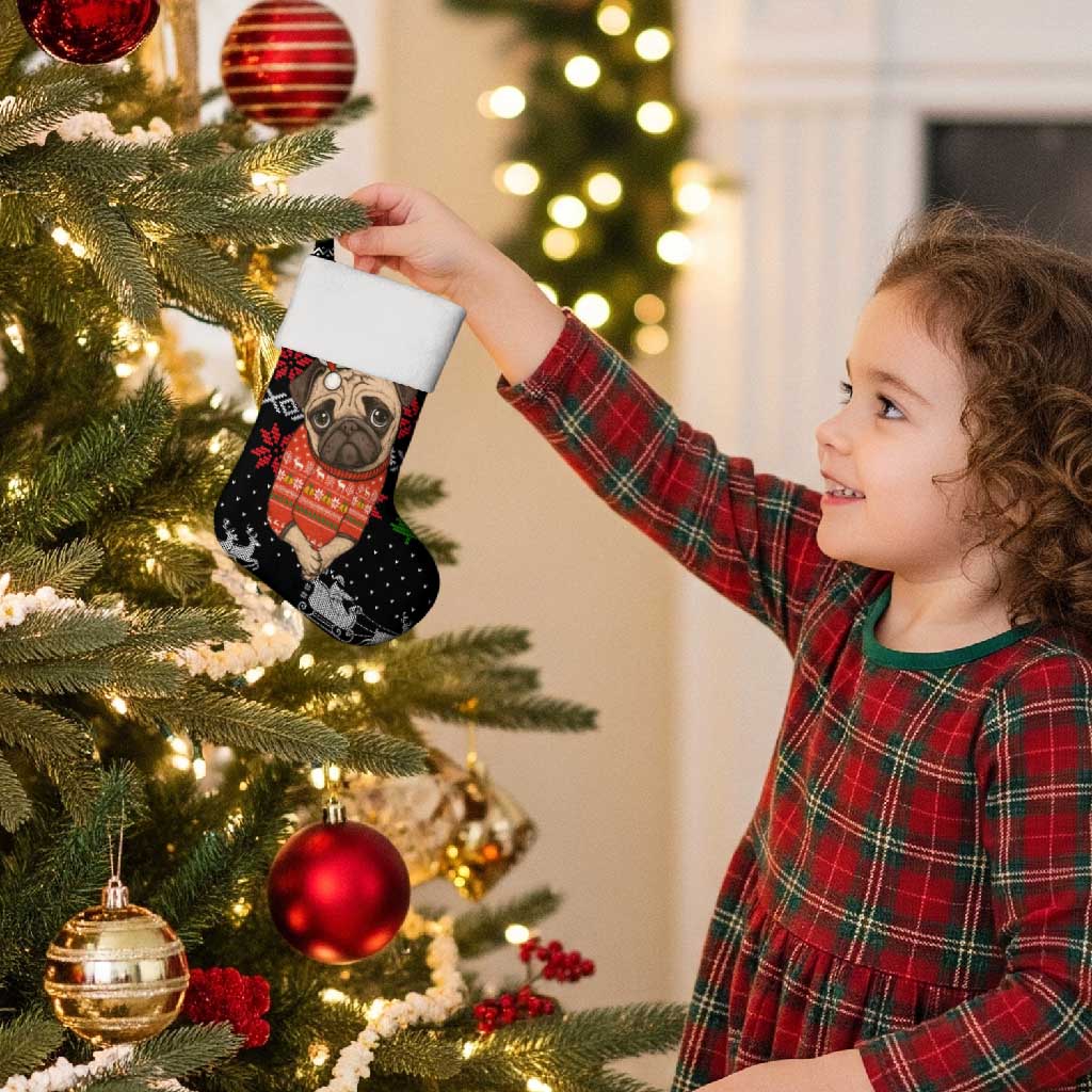 Lovely Pug Dog Christmas Stocking Xmas Holiday Patterns - Wonder Print Shop