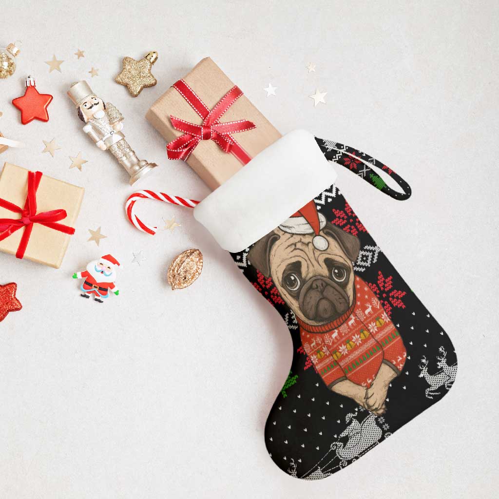 Lovely Pug Dog Christmas Stocking Xmas Holiday Patterns - Wonder Print Shop