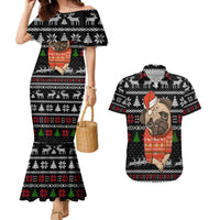 Lovely Pug Dog Christmas Couples Matching Mermaid Dress and Hawaiian Shirt Xmas Holiday Patterns - Wonder Print Shop