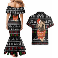 Lovely Pug Dog Christmas Couples Matching Mermaid Dress and Hawaiian Shirt Xmas Holiday Patterns - Wonder Print Shop