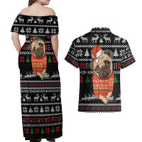 Lovely Pug Dog Christmas Couples Matching Off Shoulder Maxi Dress and Hawaiian Shirt Xmas Holiday Patterns - Wonder Print Shop