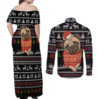 Lovely Pug Dog Christmas Couples Matching Off Shoulder Maxi Dress and Long Sleeve Button Shirt Xmas Holiday Patterns - Wonder Print Shop