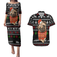 Lovely Pug Dog Christmas Couples Matching Puletasi and Hawaiian Shirt Xmas Holiday Patterns - Wonder Print Shop