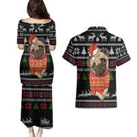Lovely Pug Dog Christmas Couples Matching Puletasi and Hawaiian Shirt Xmas Holiday Patterns - Wonder Print Shop