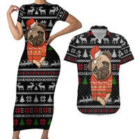 Lovely Pug Dog Christmas Couples Matching Short Sleeve Bodycon Dress and Hawaiian Shirt Xmas Holiday Patterns - Wonder Print Shop