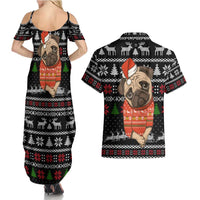 Lovely Pug Dog Christmas Couples Matching Summer Maxi Dress and Hawaiian Shirt Xmas Holiday Patterns - Wonder Print Shop