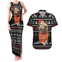Lovely Pug Dog Christmas Couples Matching Tank Maxi Dress and Hawaiian Shirt Xmas Holiday Patterns - Wonder Print Shop