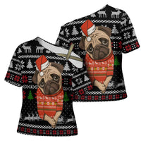 Lovely Pug Dog Christmas Cross Shoulder Shirt Xmas Holiday Patterns - Wonder Print Shop