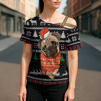 Lovely Pug Dog Christmas Cross Shoulder Shirt Xmas Holiday Patterns - Wonder Print Shop