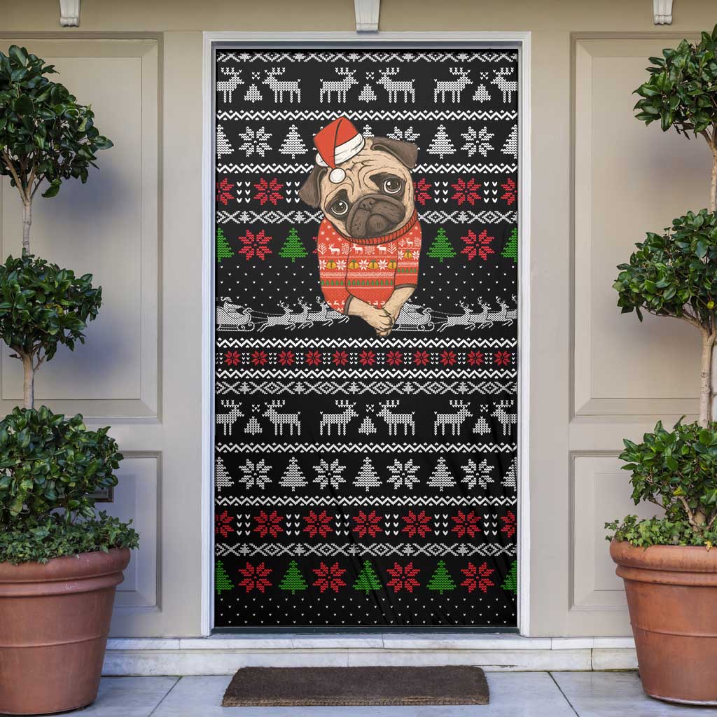 Lovely Pug Dog Christmas Door Cover Xmas Holiday Patterns - Wonder Print Shop