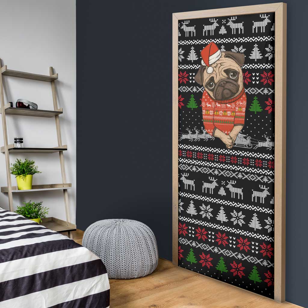 Lovely Pug Dog Christmas Door Cover Xmas Holiday Patterns - Wonder Print Shop