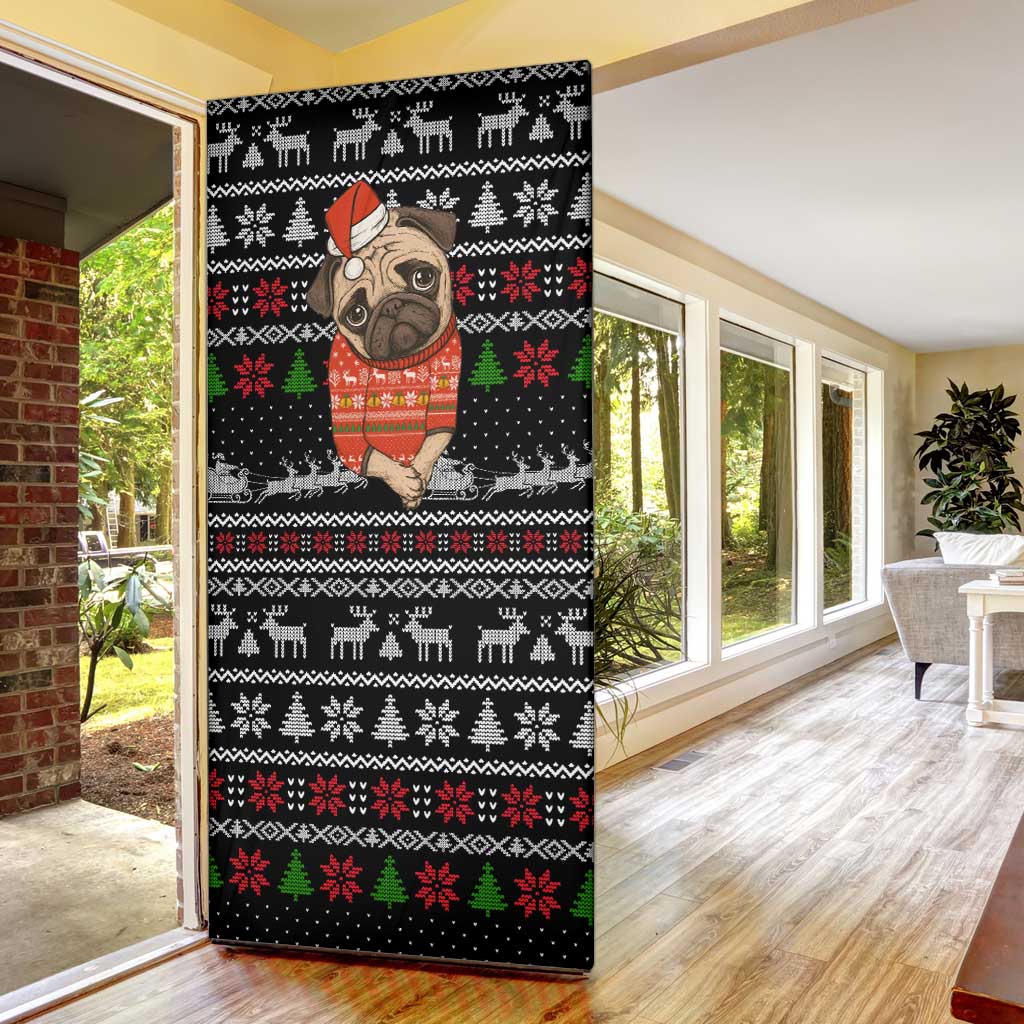 Lovely Pug Dog Christmas Door Cover Xmas Holiday Patterns - Wonder Print Shop