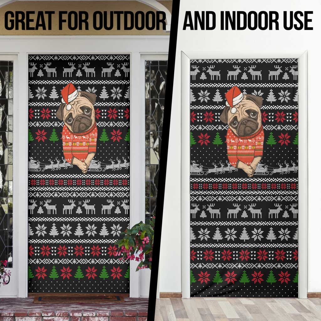 Lovely Pug Dog Christmas Door Cover Xmas Holiday Patterns - Wonder Print Shop