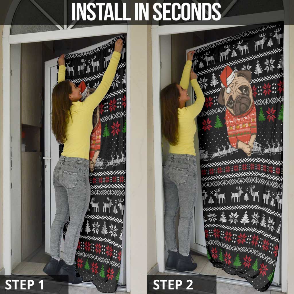 Lovely Pug Dog Christmas Door Cover Xmas Holiday Patterns - Wonder Print Shop
