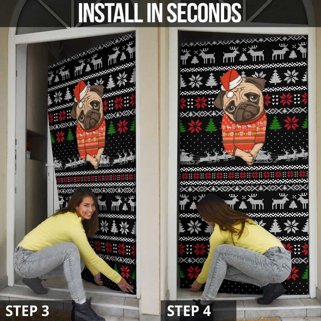 Lovely Pug Dog Christmas Door Cover Xmas Holiday Patterns - Wonder Print Shop