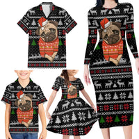 Lovely Pug Dog Christmas Family Matching Long Sleeve Bodycon Dress and Hawaiian Shirt Xmas Holiday Patterns - Wonder Print Shop
