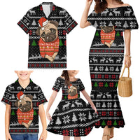 Lovely Pug Dog Christmas Family Matching Mermaid Dress and Hawaiian Shirt Xmas Holiday Patterns - Wonder Print Shop