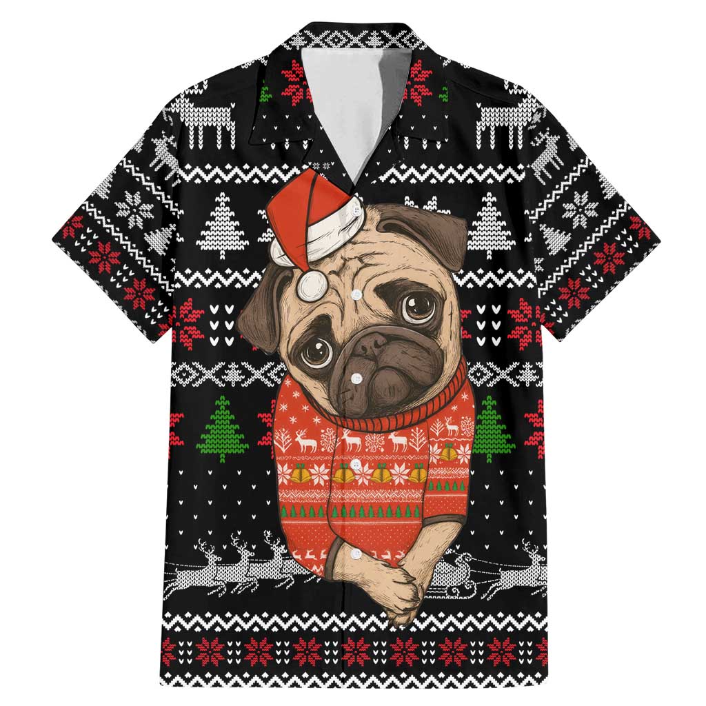 Lovely Pug Dog Christmas Family Matching Mermaid Dress and Hawaiian Shirt Xmas Holiday Patterns - Wonder Print Shop