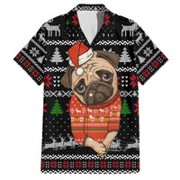 Lovely Pug Dog Christmas Family Matching Off The Shoulder Long Sleeve Dress and Hawaiian Shirt Xmas Holiday Patterns - Wonder Print Shop