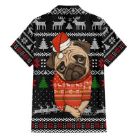 Lovely Pug Dog Christmas Family Matching Off The Shoulder Long Sleeve Dress and Hawaiian Shirt Xmas Holiday Patterns - Wonder Print Shop