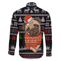 Lovely Pug Dog Christmas Family Matching Off The Shoulder Long Sleeve Dress and Hawaiian Shirt Xmas Holiday Patterns - Wonder Print Shop
