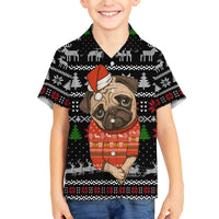 Lovely Pug Dog Christmas Family Matching Off The Shoulder Long Sleeve Dress and Hawaiian Shirt Xmas Holiday Patterns - Wonder Print Shop