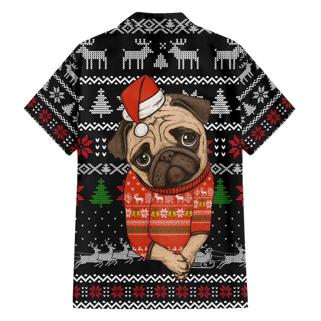 Lovely Pug Dog Christmas Family Matching Off Shoulder Maxi Dress and Hawaiian Shirt Xmas Holiday Patterns - Wonder Print Shop