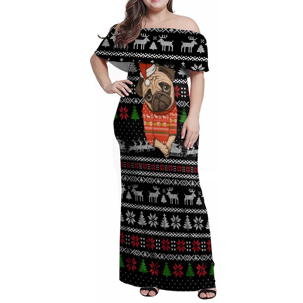 Lovely Pug Dog Christmas Family Matching Off Shoulder Maxi Dress and Hawaiian Shirt Xmas Holiday Patterns - Wonder Print Shop