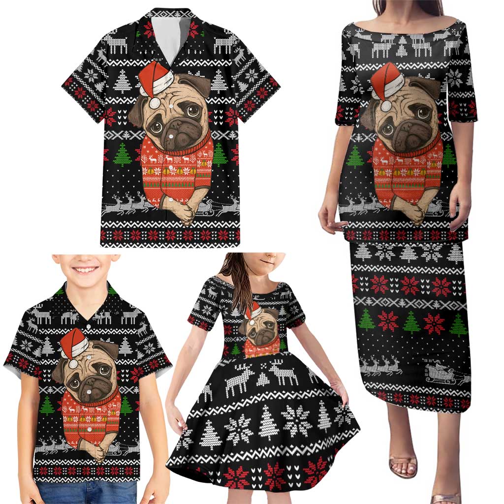Lovely Pug Dog Christmas Family Matching Puletasi and Hawaiian Shirt Xmas Holiday Patterns - Wonder Print Shop