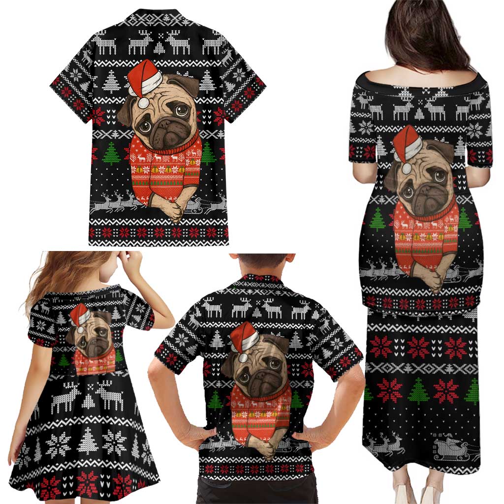 Lovely Pug Dog Christmas Family Matching Puletasi and Hawaiian Shirt Xmas Holiday Patterns - Wonder Print Shop