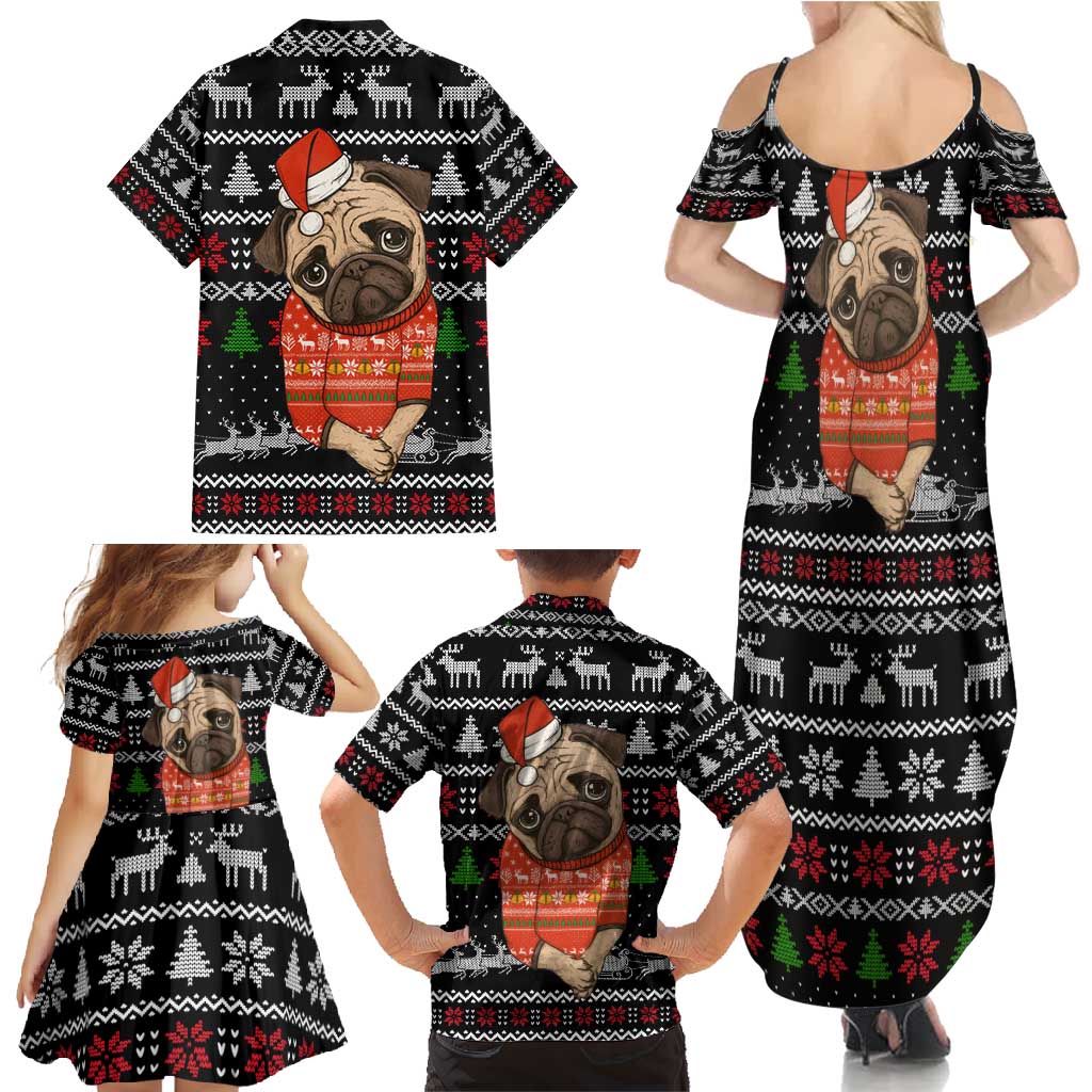 Lovely Pug Dog Christmas Family Matching Summer Maxi Dress and Hawaiian Shirt Xmas Holiday Patterns - Wonder Print Shop