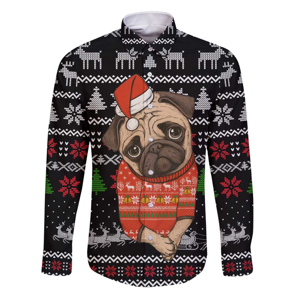 Lovely Pug Dog Christmas Family Matching Summer Maxi Dress and Hawaiian Shirt Xmas Holiday Patterns - Wonder Print Shop