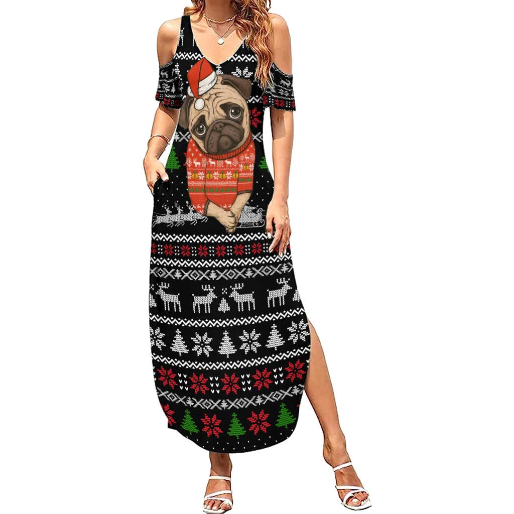 Lovely Pug Dog Christmas Family Matching Summer Maxi Dress and Hawaiian Shirt Xmas Holiday Patterns - Wonder Print Shop
