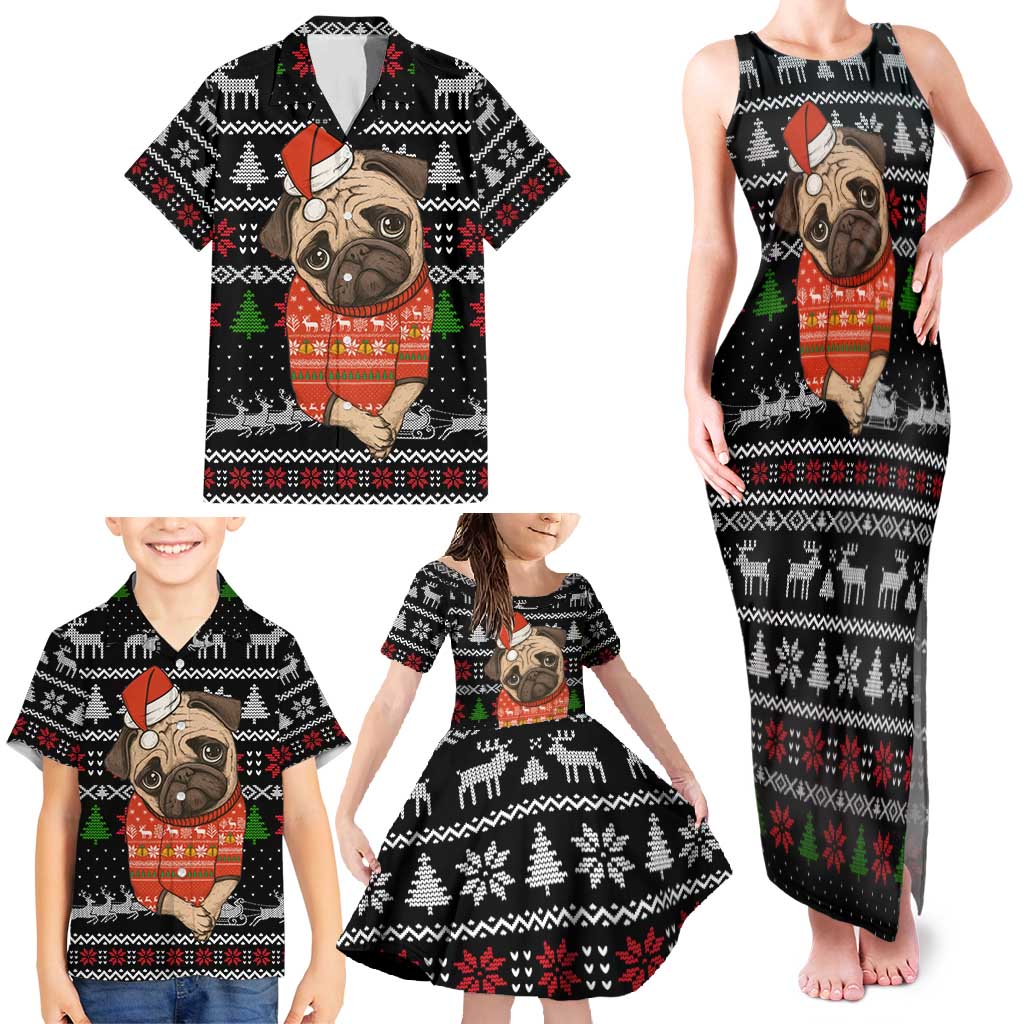 Lovely Pug Dog Christmas Family Matching Tank Maxi Dress and Hawaiian Shirt Xmas Holiday Patterns - Wonder Print Shop