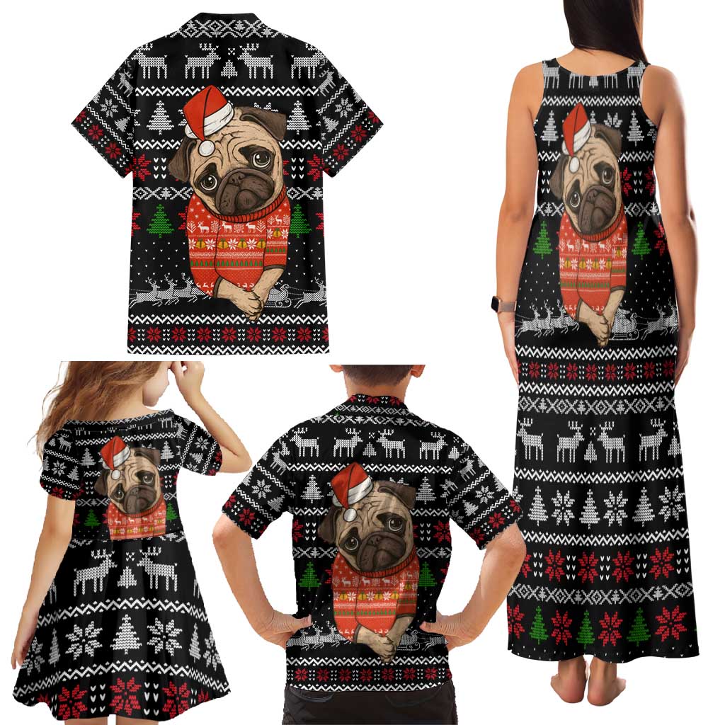 Lovely Pug Dog Christmas Family Matching Tank Maxi Dress and Hawaiian Shirt Xmas Holiday Patterns - Wonder Print Shop