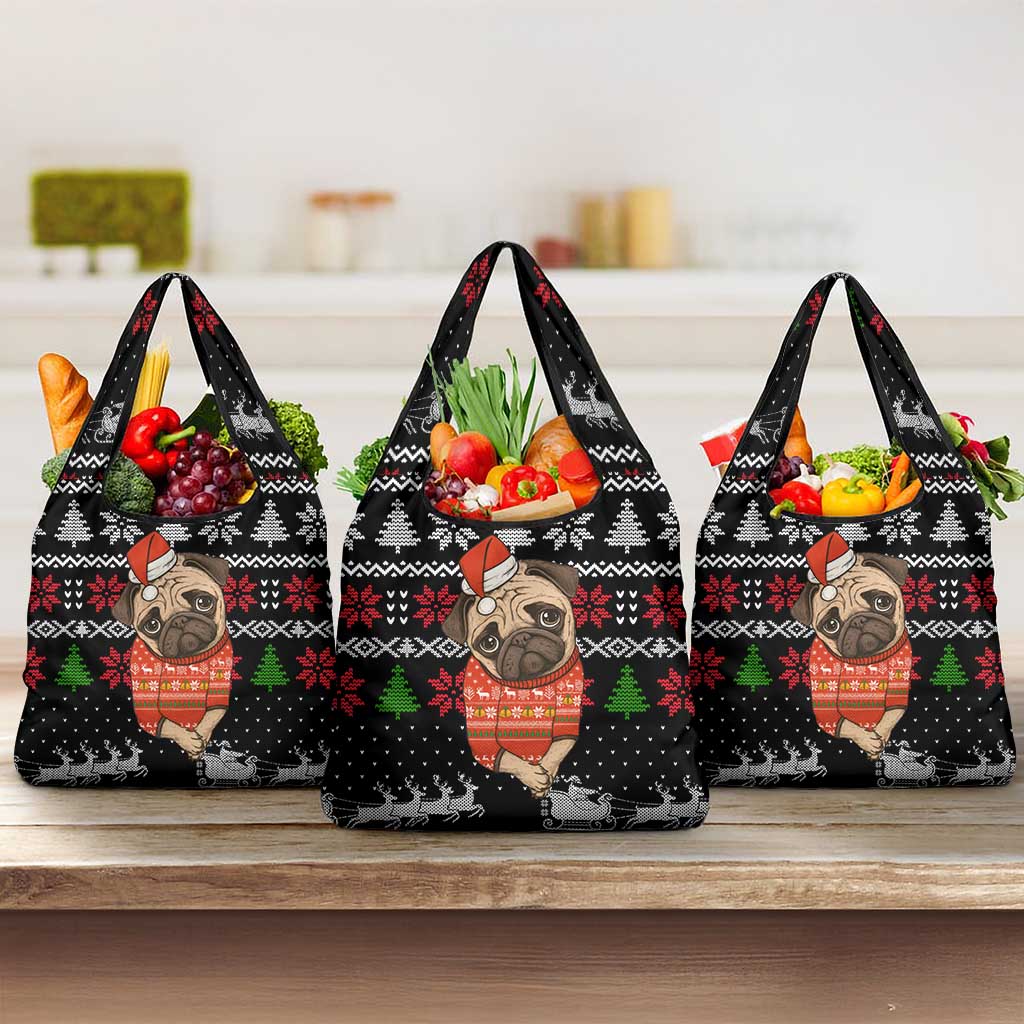 Lovely Pug Dog Christmas Grocery Bag Xmas Holiday Patterns - Wonder Print Shop