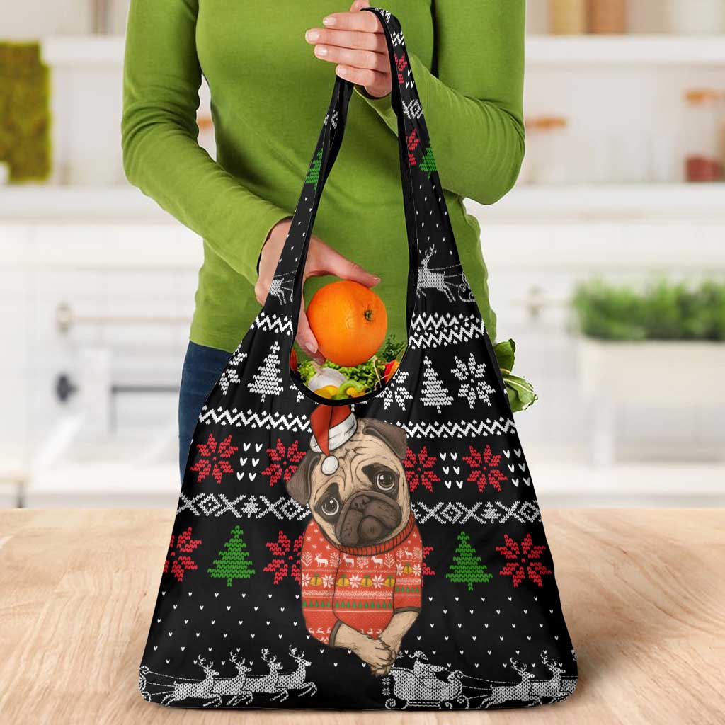 Lovely Pug Dog Christmas Grocery Bag Xmas Holiday Patterns - Wonder Print Shop