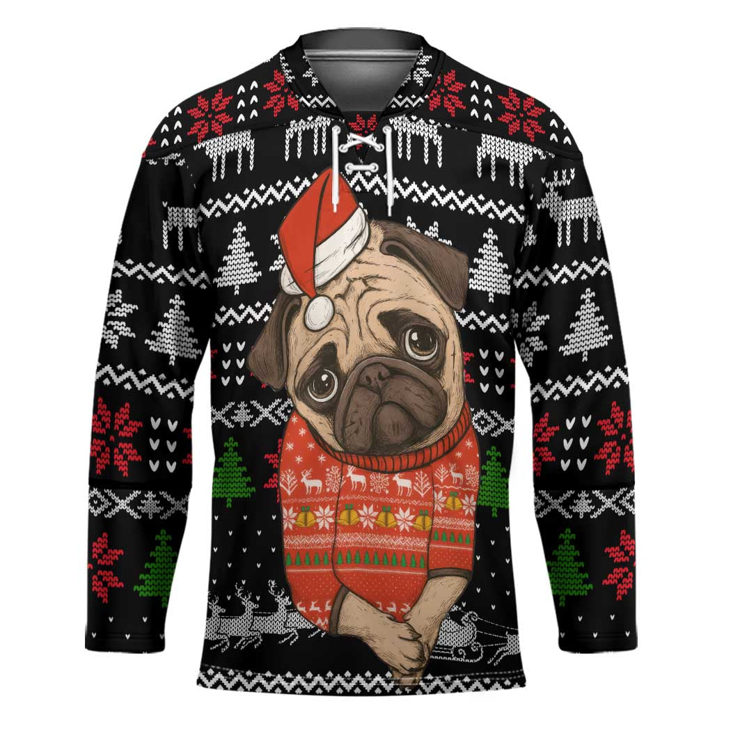 Lovely Pug Dog Christmas Hockey Jersey Xmas Holiday Patterns - Wonder Print Shop