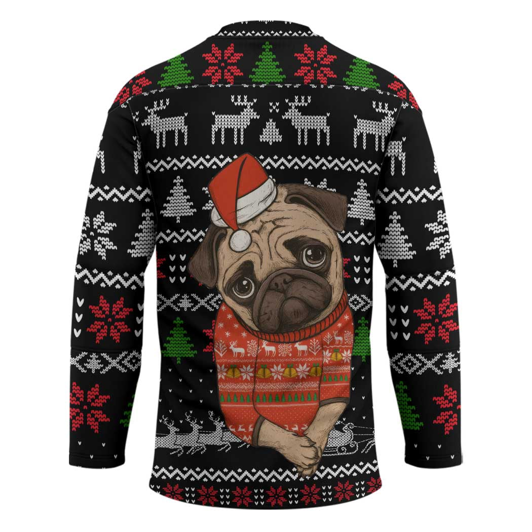 Lovely Pug Dog Christmas Hockey Jersey Xmas Holiday Patterns - Wonder Print Shop