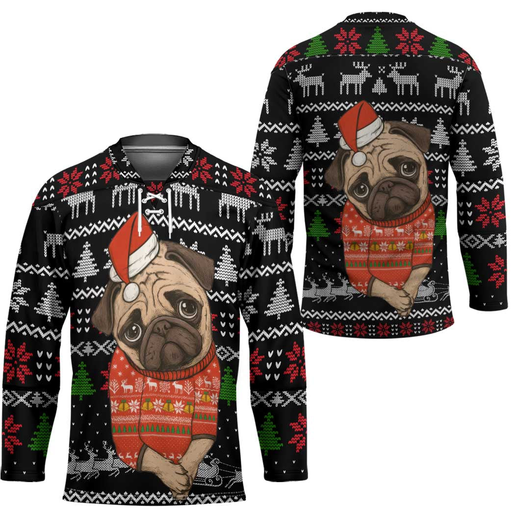 Lovely Pug Dog Christmas Hockey Jersey Xmas Holiday Patterns - Wonder Print Shop