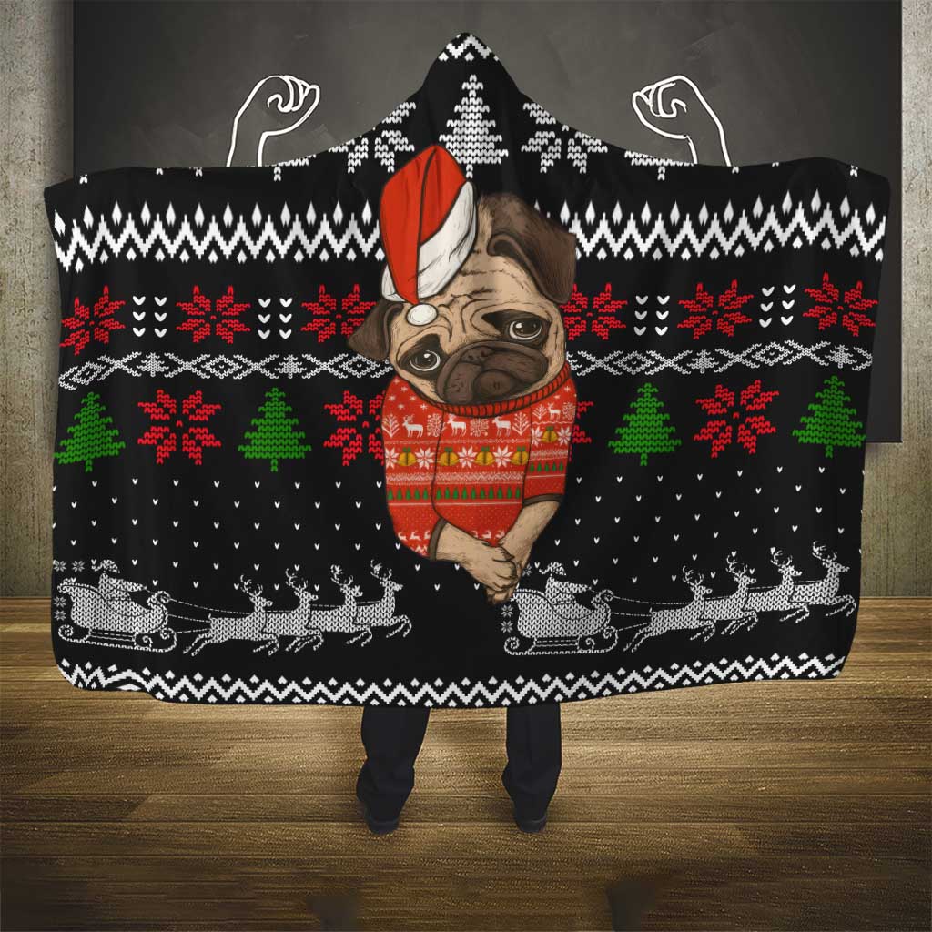 Lovely Pug Dog Christmas Hooded Blanket Xmas Holiday Patterns - Wonder Print Shop